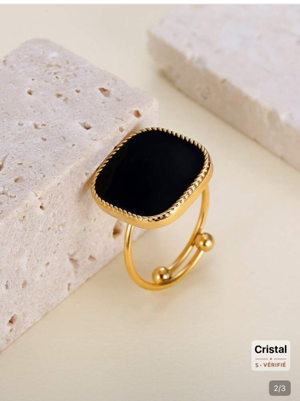 Gold-Tone Ring with Black Stone